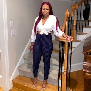 Navy and white striped pants